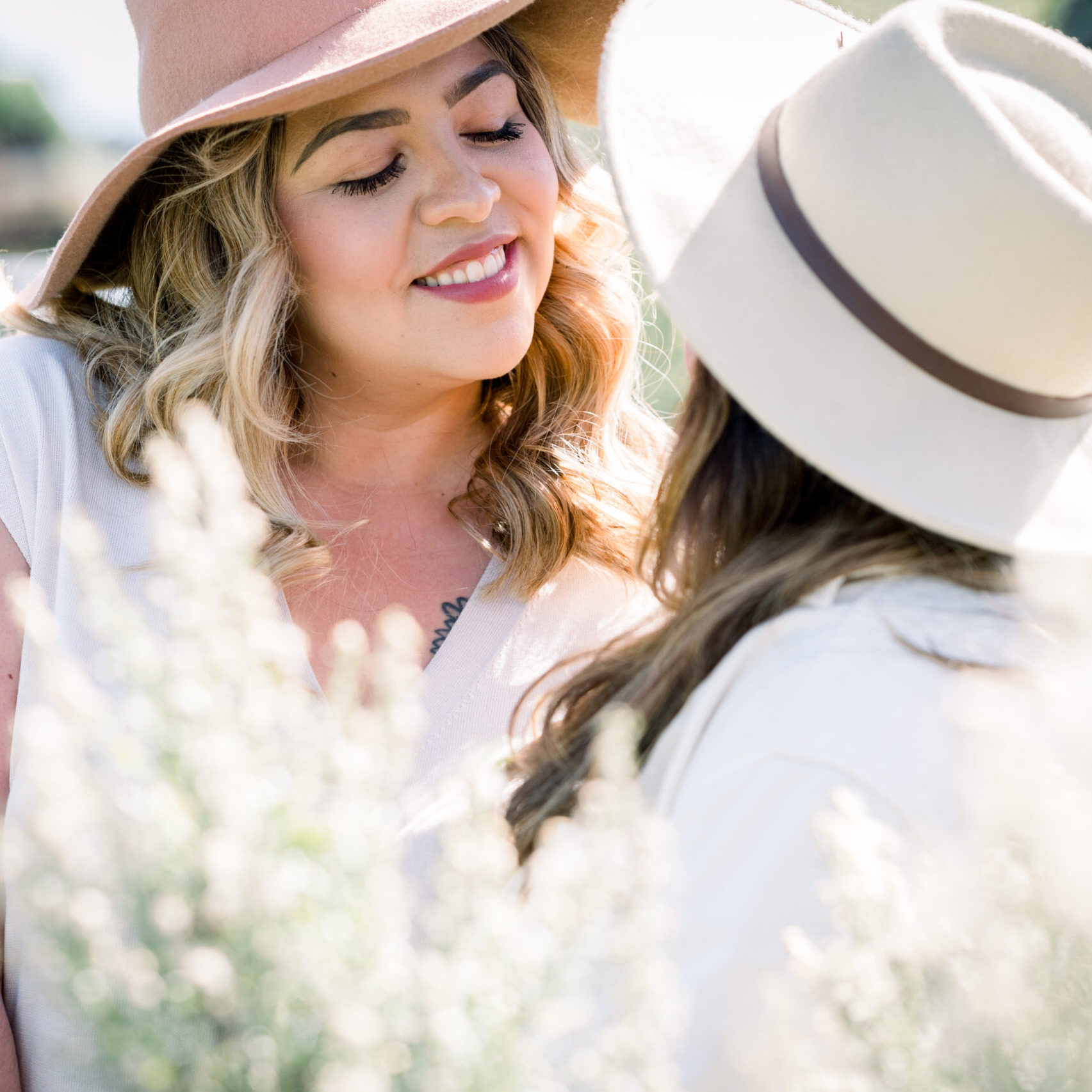 Two women flirting on picnic